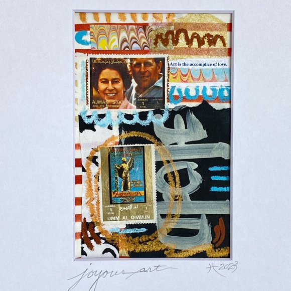 Joyful Art Original Wall Art Collage Oil Pastel Painting Mat Frame Ready 8x10in - Picture 2 of 9